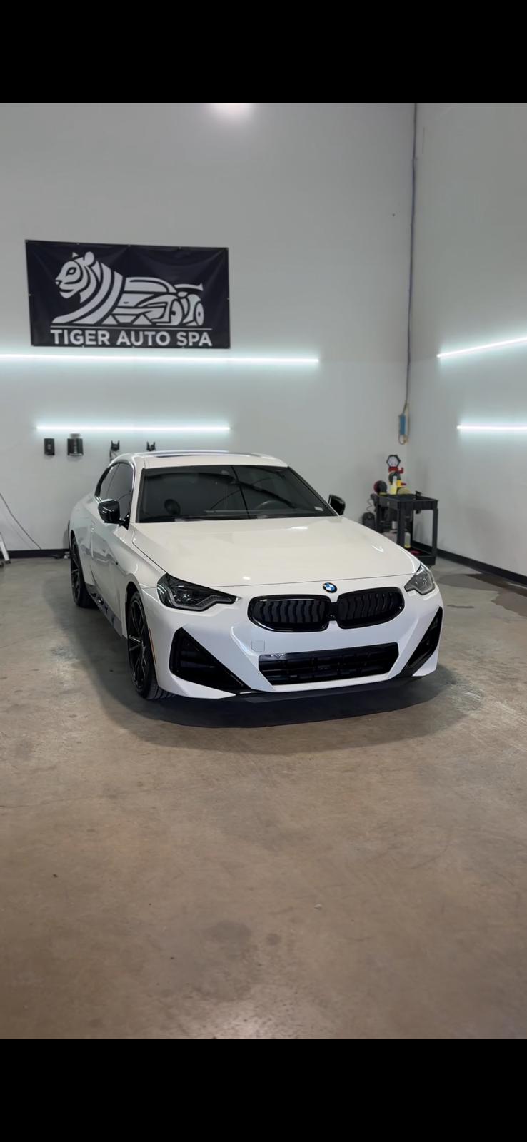White BMW after exterior wash and ceramic sealant